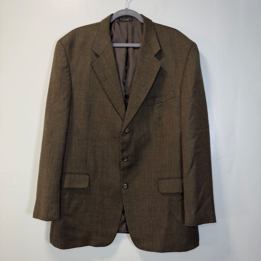 Jones New York Mens Brown Tweed Wool Blazer Sport Coat Size 46 Vintage